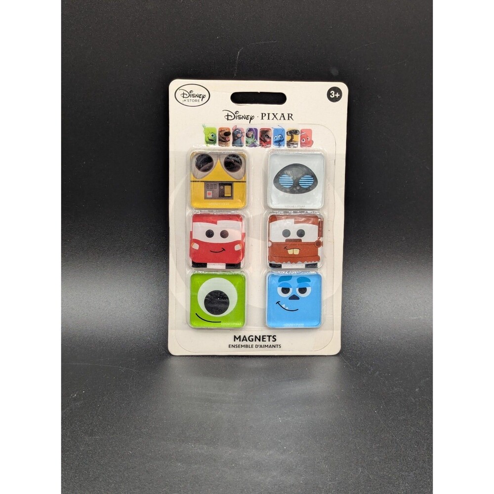 Disney Store Pixar Character Squares 6 Pc Magnet Set Wall-e Cars Monsters Inc